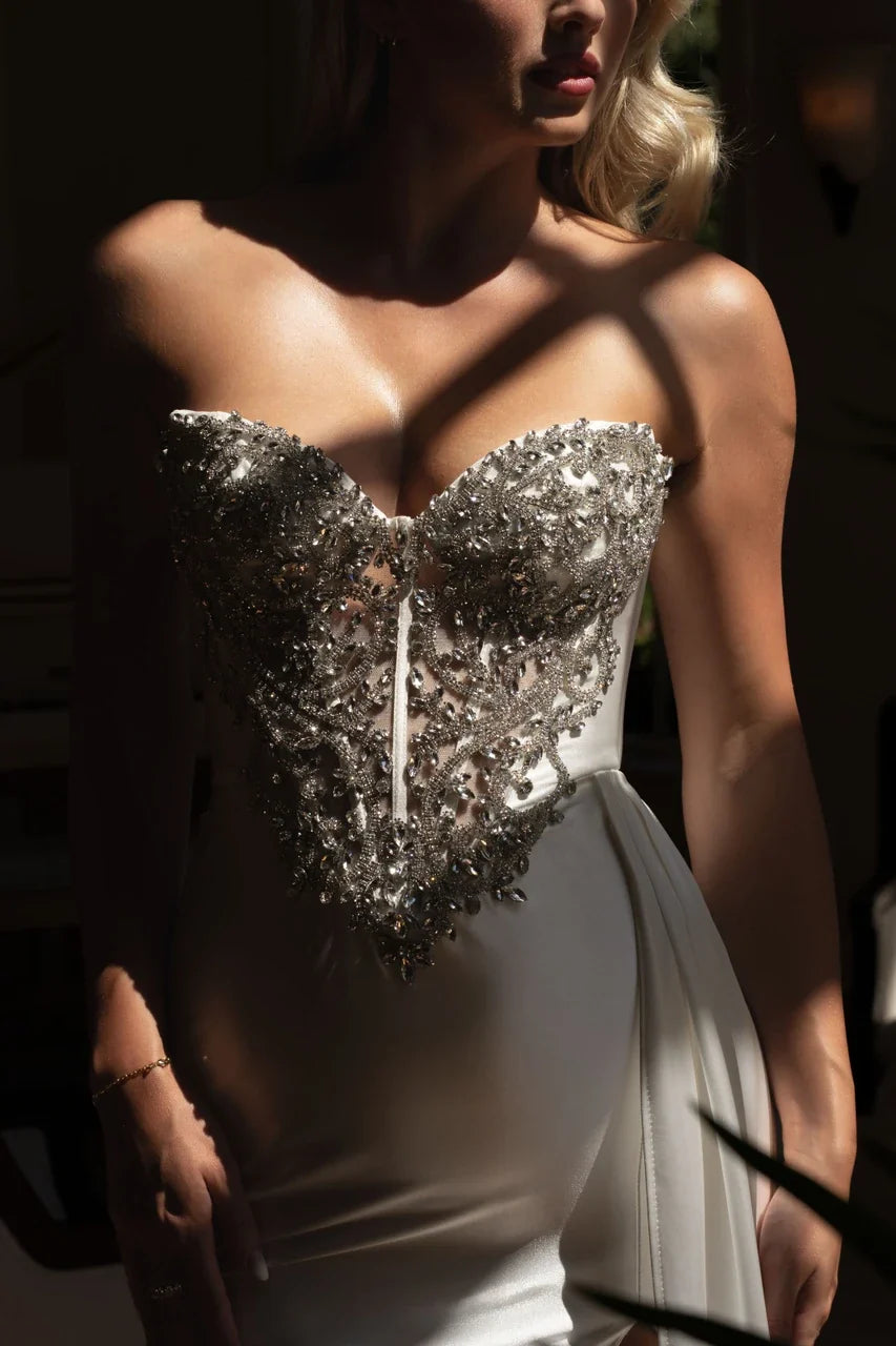 LAF8511 Ivory Wholesale Beaded Bridal Gown with Crystal Corset Bodice Sweetheart Wedding Dress - - Wedding Dress LAF