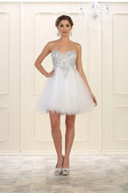 La Merchandise LA1414 Strapless Short Wholesale Homecoming Party Dress - WHITE SILVER - LA Merchandise