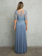 Wholesale Beaded Lace Evening Gown with Illusion Sleeves and Chiffon Skirt by LA Merchandise LAV5222 - - Mother of the Bride Dress LAV