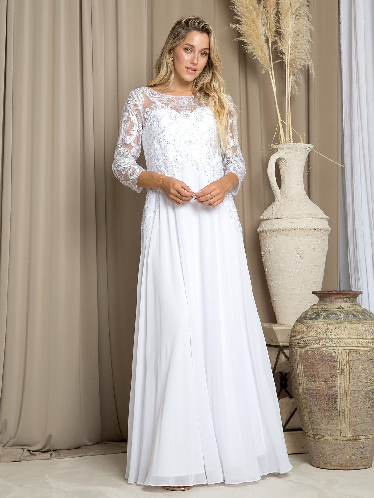 Formal 3/4 Sleeve Mother of the Bride Dress By LA Merchandise LAV5248 - White - Mother of the Bride Dresses LAV