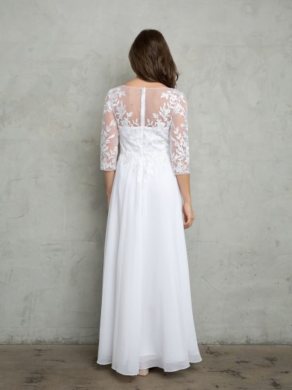LA Merchandise LAV5258 Elegant Lace Bodice A-Line Gown with 3/4 Sheer Sleeves - - Dress LAV