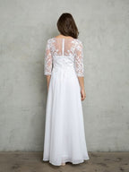 LA Merchandise LAV5258 Elegant Lace Bodice A-Line Gown with 3/4 Sheer Sleeves - - Dress LAV