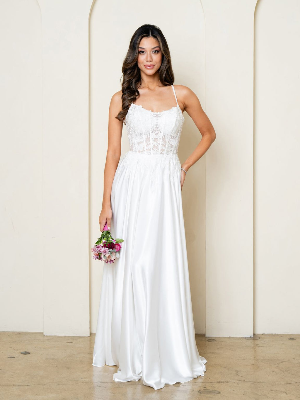 Off White Lace Corset A-Line Wedding Dress By LA Merchandise LAV5289 - - Wedding Dresses LAV