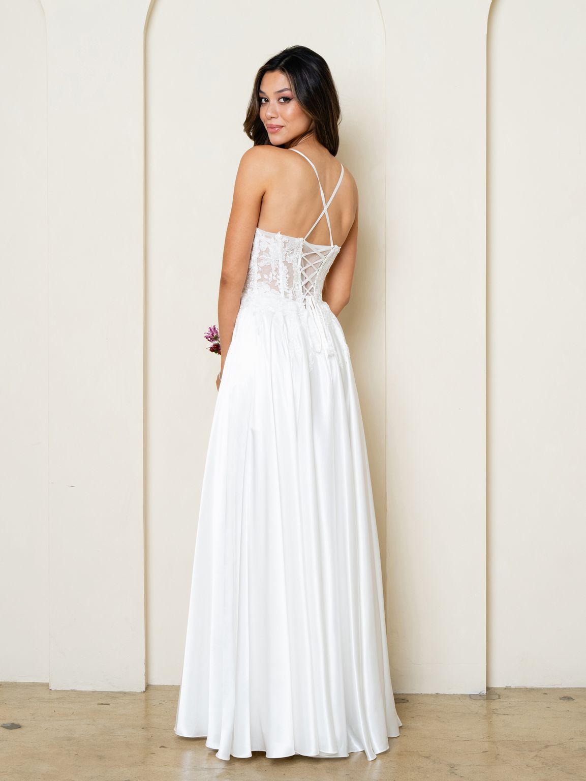 Off White Lace Corset A-Line Wedding Dress By LA Merchandise LAV5289 - - Wedding Dresses LAV