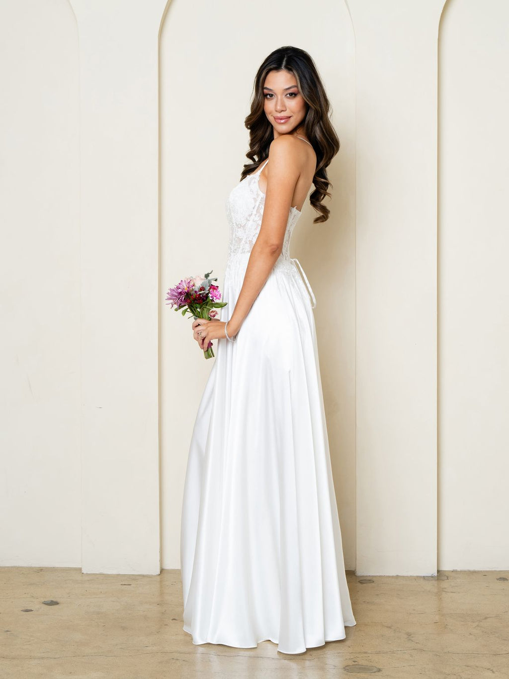 Off White Lace Corset A-Line Wedding Dress By LA Merchandise LAV5289 - - Wedding Dresses LAV