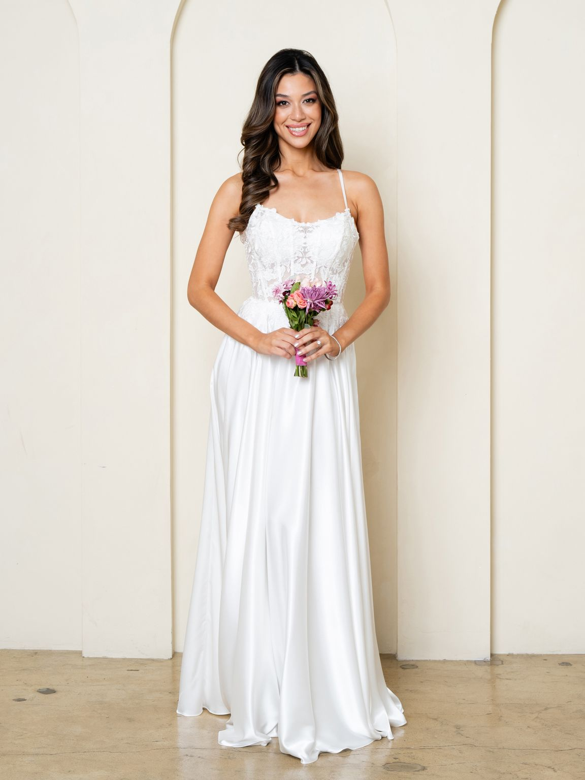 Off White Lace Corset A-Line Wedding Dress By LA Merchandise LAV5289 - Off White - Wedding Dresses LAV