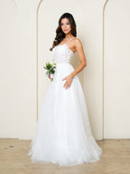 Off White Glitter Tulle Ball Gown Wedding Dress By LA Merchandise LAV5295 - - Wedding Dresses LAV