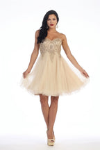 La Merchandise LA1414 Strapless Short Wholesale Homecoming Party Dress - CHAMPAGNE - LA Merchandise