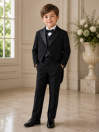 Boys Formal Tailcoat Tuxedo Set with Satin Trim By La Merchandise SS8209 - BLACK - Boys suits LA MERCHANDISES