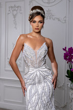 White LA8266 Wholesale Beaded Pearl Strapless Sweetheart Wedding Dress with Corset Back & Train - - Wedding Dress LA Merchandise