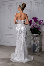 White LA8266 Wholesale Beaded Pearl Strapless Sweetheart Wedding Dress with Corset Back & Train - - Wedding Dress LA Merchandise