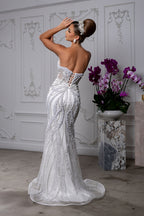White LA8266 Wholesale Beaded Pearl Strapless Sweetheart Wedding Dress with Corset Back & Train - - Wedding Dress LA Merchandise