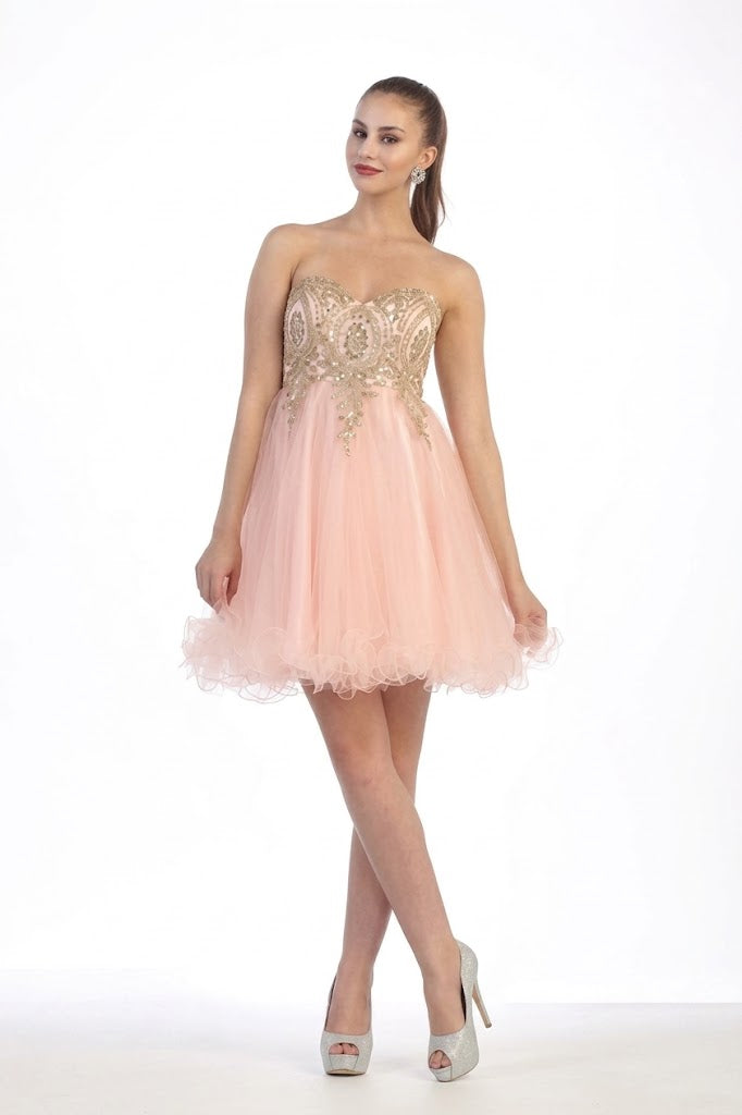 La Merchandise LA1414 Strapless Short Wholesale Homecoming Party Dress - BLUSH - LA Merchandise