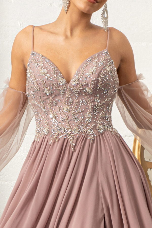 La Merchandise LAS3005 A-Line Chiffon Dress with Removable Sleeves - Mauve - Dresses LAS