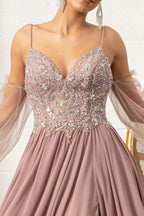 La Merchandise LAS3005 A-Line Chiffon Dress with Removable Sleeves - Mauve - Dresses LAS