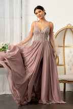 La Merchandise LAS3005 A-Line Chiffon Dress with Removable Sleeves - - Dresses LAS