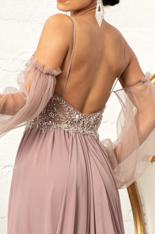 La Merchandise LAS3005 A-Line Chiffon Dress with Removable Sleeves - - Dresses LAS