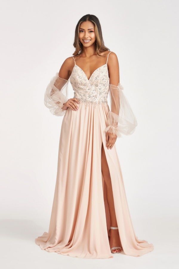 La Merchandise LAS3005 A-Line Chiffon Dress with Removable Sleeves - - Dresses LAS
