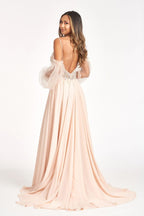 La Merchandise LAS3005 A-Line Chiffon Dress with Removable Sleeves - - Dresses LAS