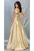 La Merchandise LA1781 A-line Off the Shoulder Metallic Evening Gown - - LA Merchandise