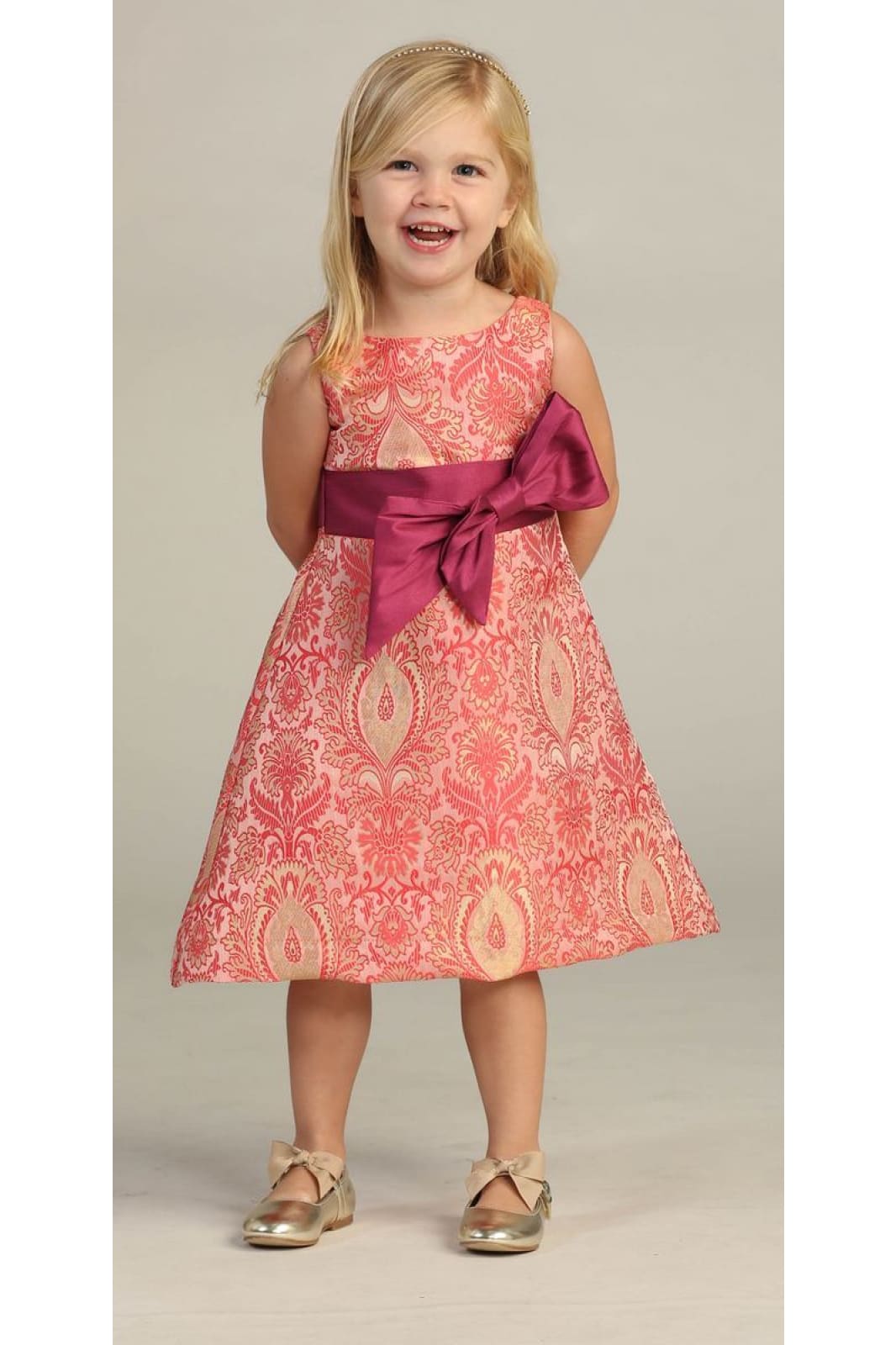 A adorable sleeveless brocade baby dress- DR3011 - 9 10 - LA Merchandise