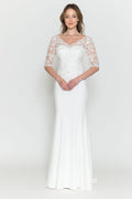 Bridal Gown 3/4 sleeve - LAP8560B - OFF WHITE IVORY - LA Merchandise