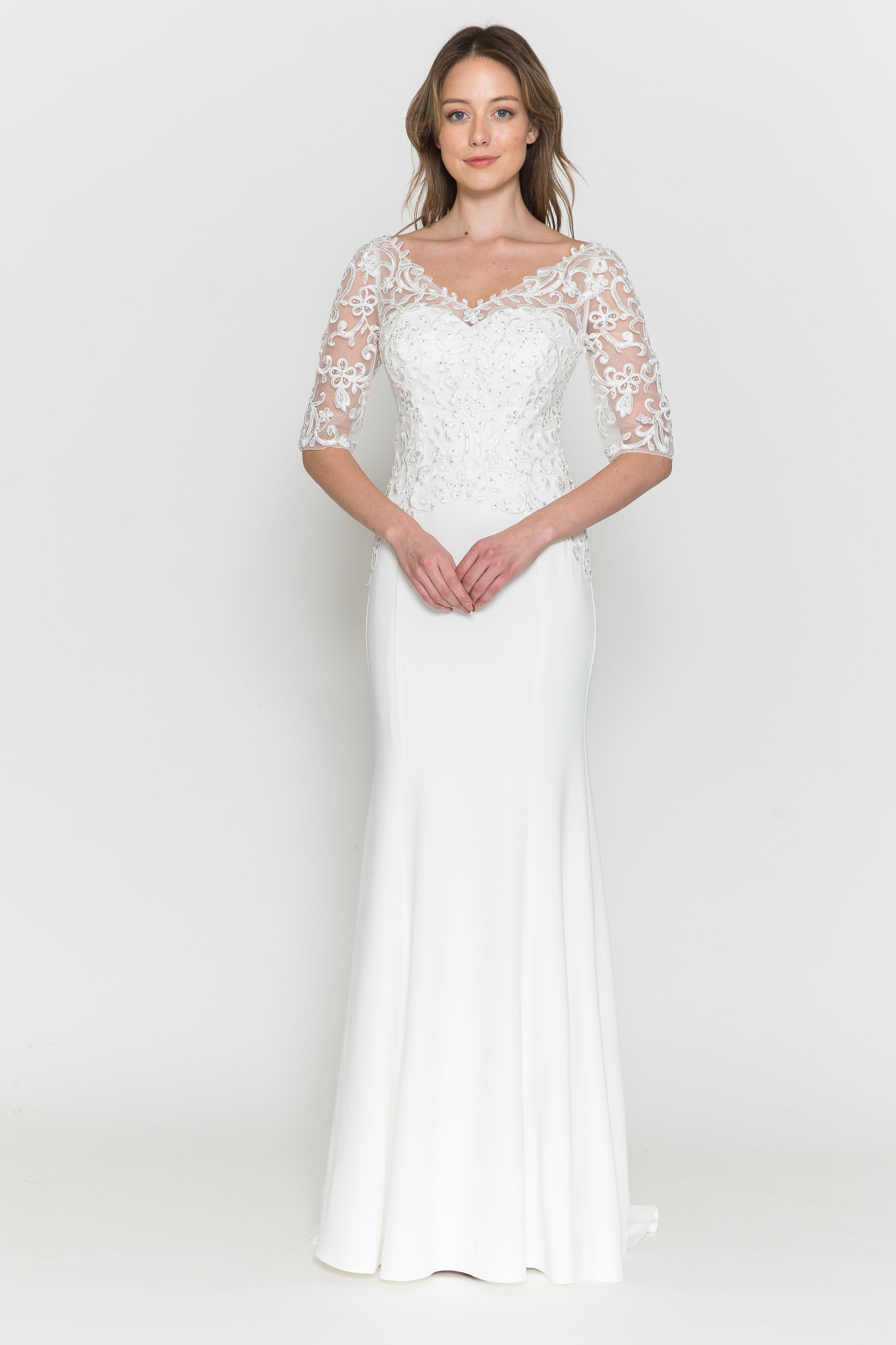 Bridal Gown 3/4 sleeve - LAP8560B - OFF WHITE IVORY - LA Merchandise