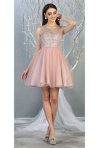 La Merchandise LA1803 Sleeveless A-Line Short Mesh Homecoming Dress - MAUVE - LA Merchandise