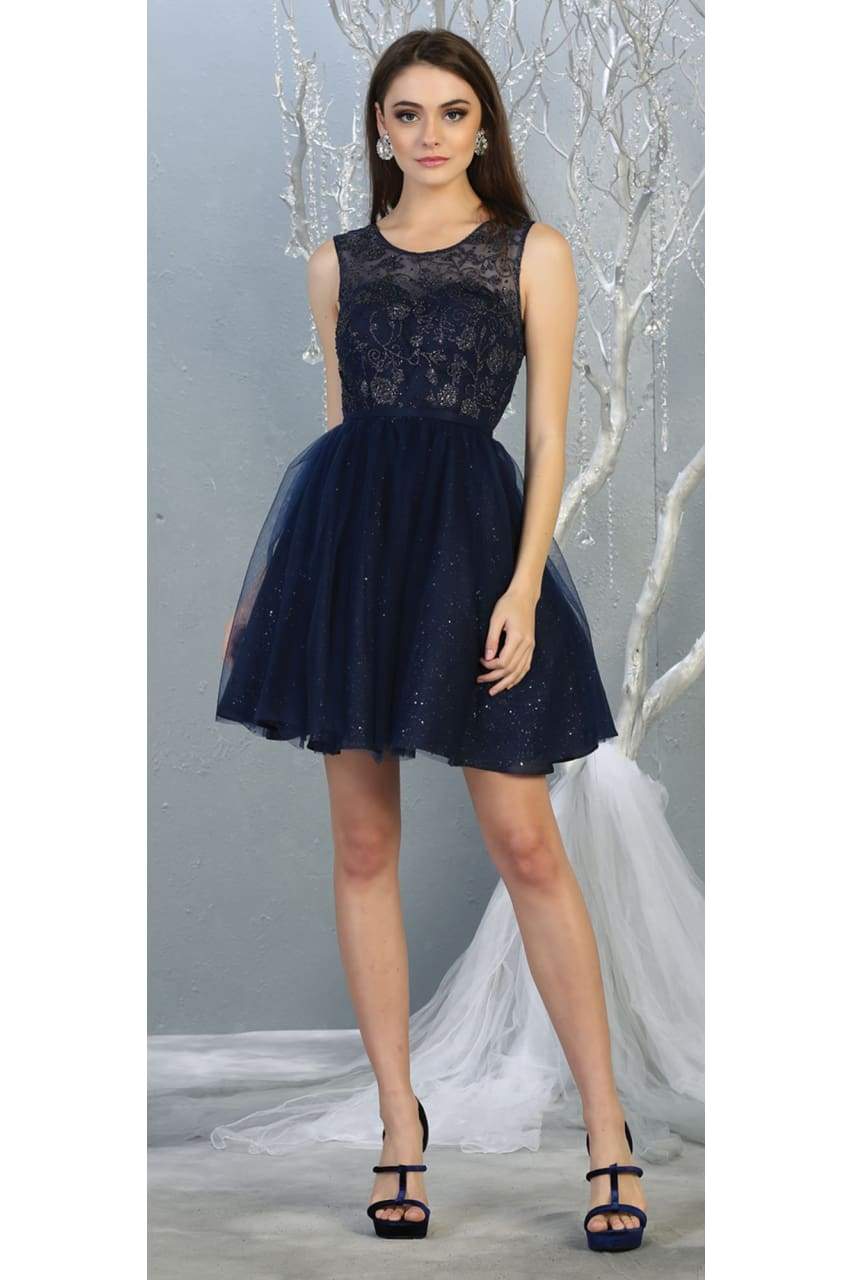 La Merchandise LA1803 Sleeveless A-Line Short Mesh Homecoming Dress - NAVY BLUE - LA Merchandise