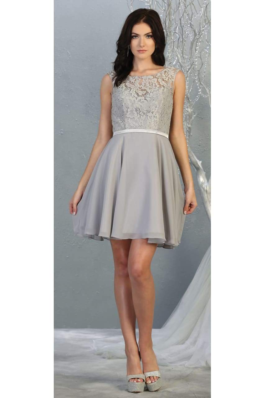 La Merchandise LA1814 Classy Short Lace & Chiffon Bridesmaids Dresses - SILVER - LA Merchandise