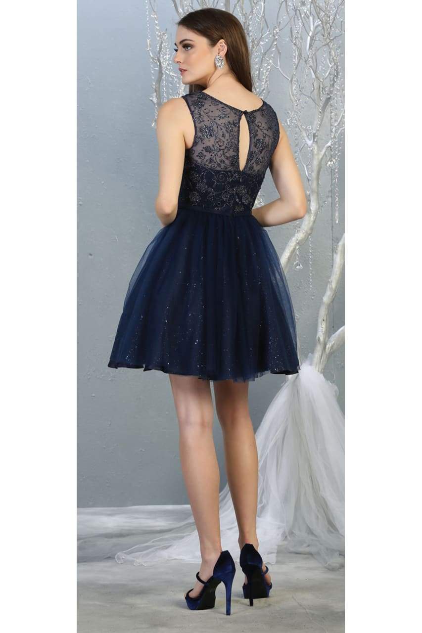 La Merchandise LA1803 Sleeveless A-Line Short Mesh Homecoming Dress - - LA Merchandise