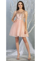 La Merchandise LA1803 Sleeveless A-Line Short Mesh Homecoming Dress - BLUSH - LA Merchandise