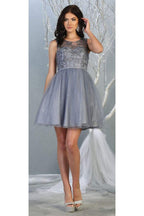 La Merchandise LA1803 Sleeveless A-Line Short Mesh Homecoming Dress - DUSTY BLUE - LA Merchandise