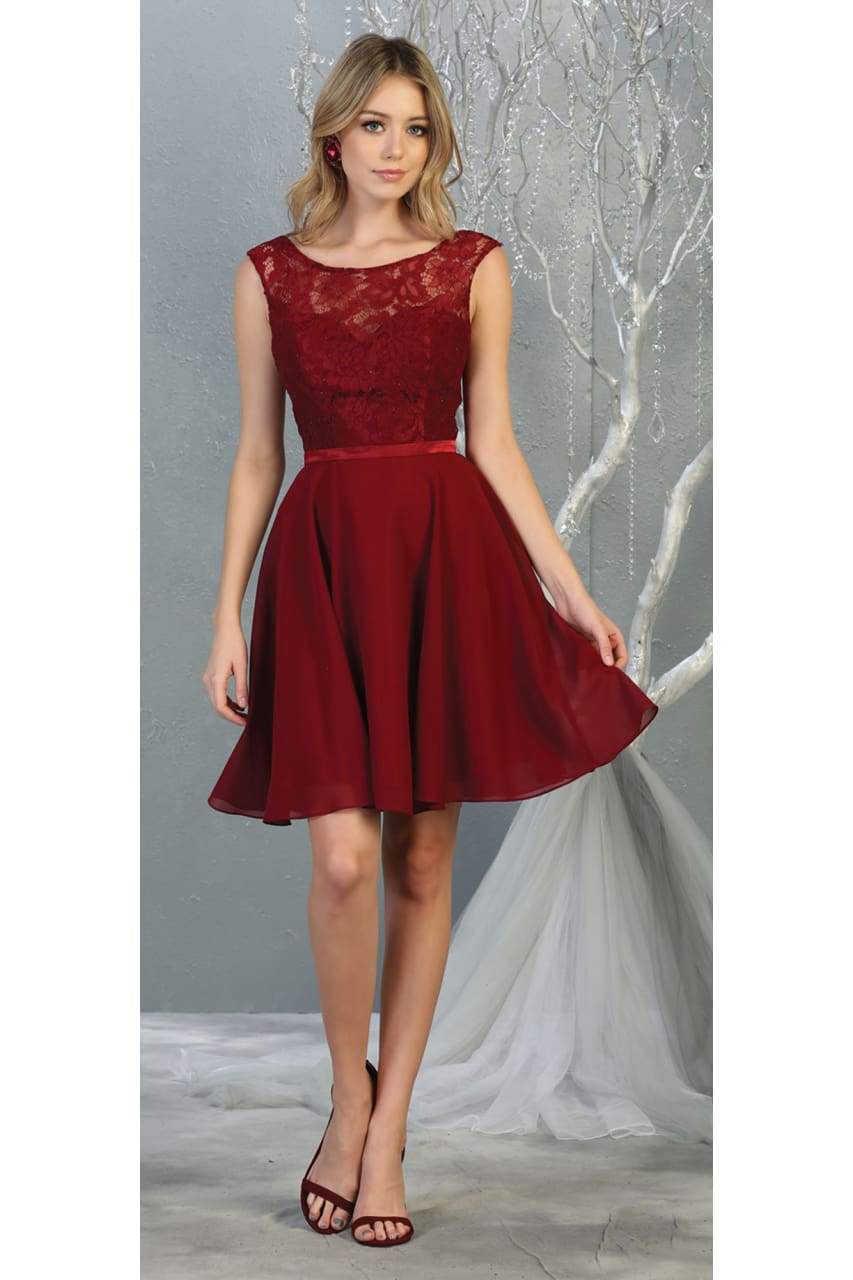 La Merchandise LA1814 Classy Short Lace & Chiffon Bridesmaids Dresses - BURGUNDY - LA Merchandise