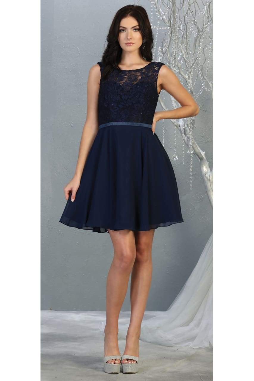 La Merchandise LA1814 Classy Short Lace & Chiffon Bridesmaids Dresses - NAVY BLUE - LA Merchandise
