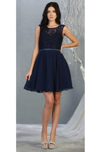 La Merchandise LA1814 Classy Short Lace & Chiffon Bridesmaids Dresses - NAVY BLUE - LA Merchandise