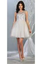 La Merchandise LA1803 Sleeveless A-Line Short Mesh Homecoming Dress - SILVER - LA Merchandise