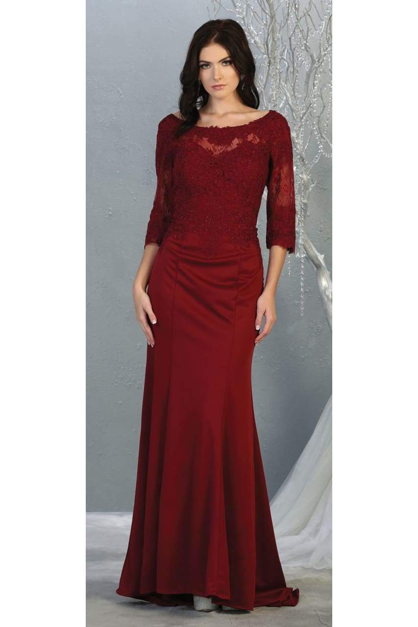 La Merchandise LA1810 Classy 3/4 Long Sleeve Mother Of The Bride Dress - BURGUNDY - LA Merchandise