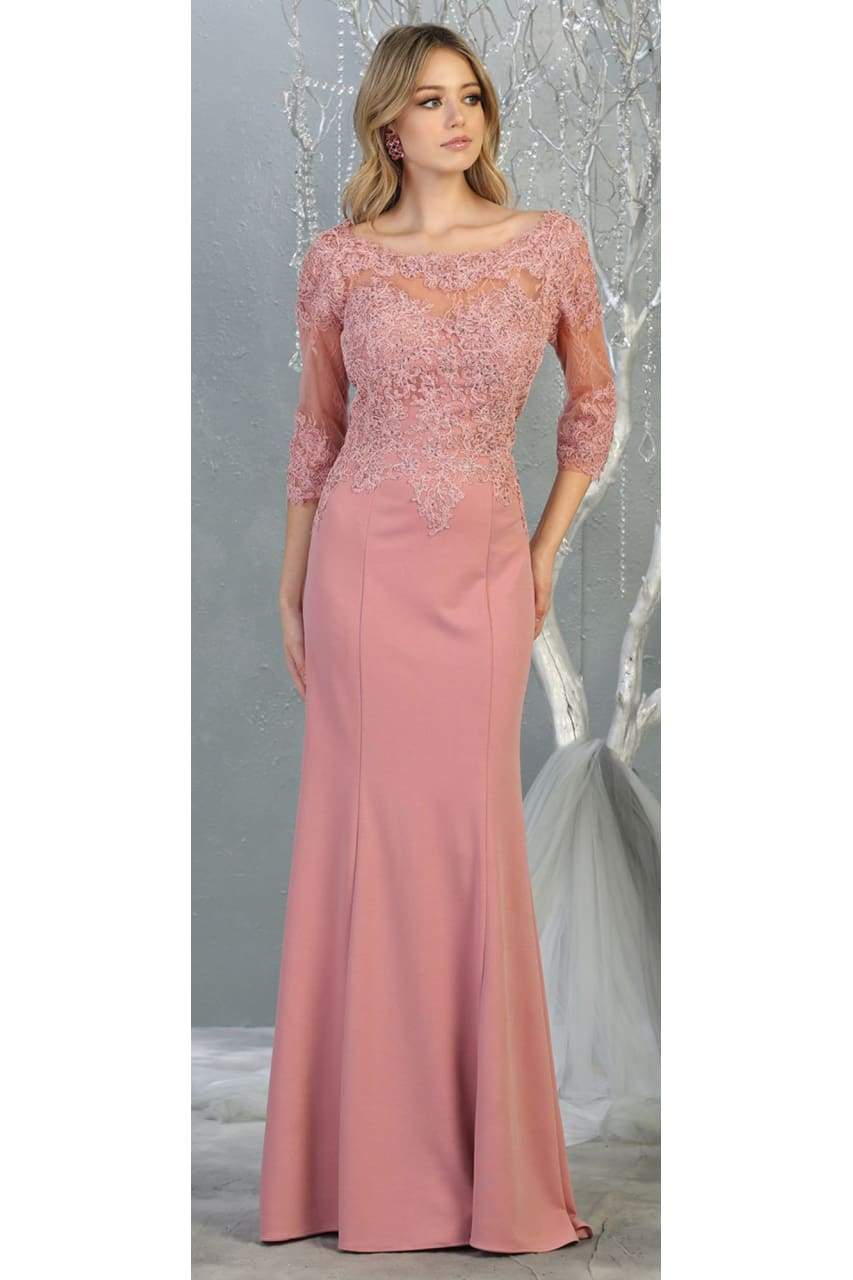 La Merchandise LA1810 Classy 3/4 Long Sleeve Mother Of The Bride Dress - MAUVE - LA Merchandise
