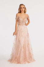 La Merchandise LAS3070 Cold Shoulder Mesh A-line Formal MOB Gown - - Dresses LAS