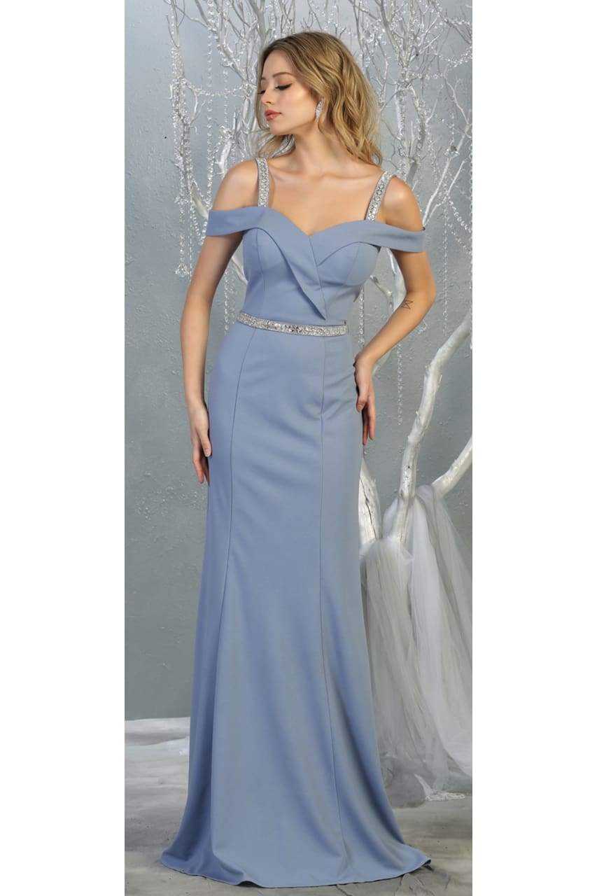 Cold Shoulder Formal Long Dresses - LA1765 - DUSTY BLUE - LA Merchandise
