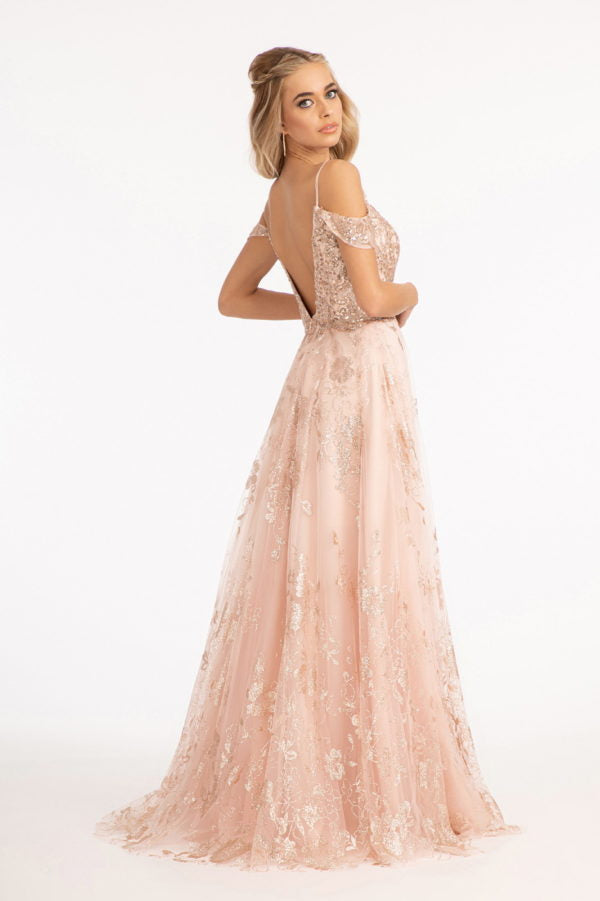 La Merchandise LAS3070 Cold Shoulder Mesh A-line Formal MOB Gown - - Dresses LAS
