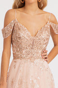 La Merchandise LAS3070 Cold Shoulder Mesh A-line Formal MOB Gown - Blush - Dresses LAS