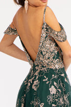 La Merchandise LAS3070 Cold Shoulder Mesh A-line Formal MOB Gown - - Dresses LAS