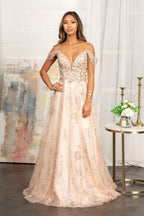 La Merchandise LAS3070 Cold Shoulder Mesh A-line Formal MOB Gown - - Dresses LAS