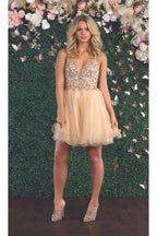 La Merchandise LA1888 Cute Fit & Flare Short Homecoming Party Dress - CHAMPAGNE - LA Merchandise