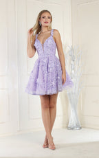 La Merchandise LA1896 Short Floral Embroidery A-line Homecoming Dress - LILAC - LA Merchandise