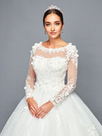 Embroidered Long Sleeve Wedding Dress - LADK469 - - Dresses LA Merchandise