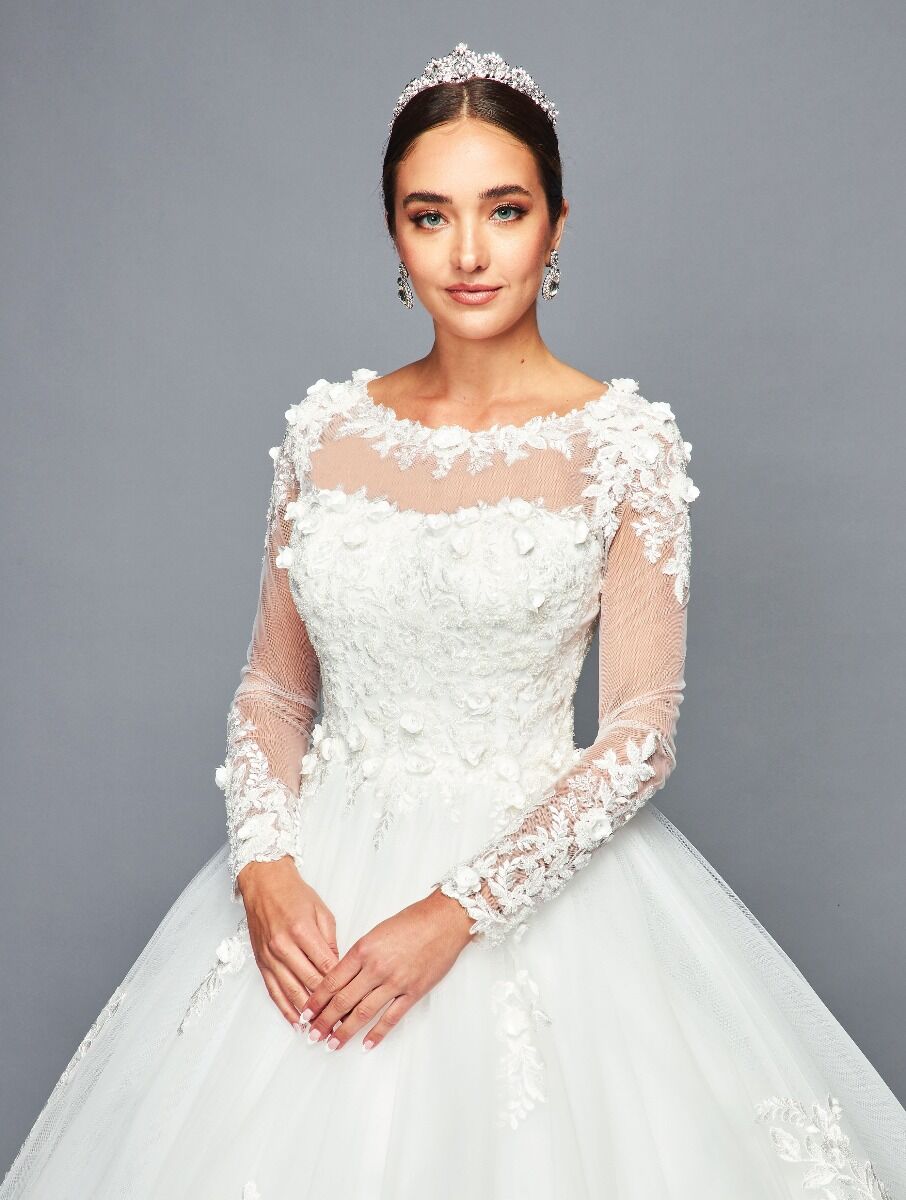 Embroidered Long Sleeve Wedding Dress - LADK469 - - Dresses LA Merchandise