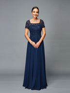 La Merchandise LADK305 Embroidered Short Sleeve Mother Of Bride Gown - NAVY BLUE - LAD